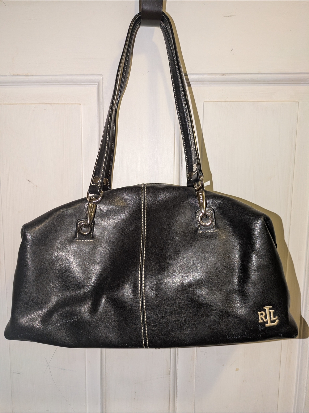 Lauren Ralph Lauren Black Leather Shoulder Bag with RL Logo